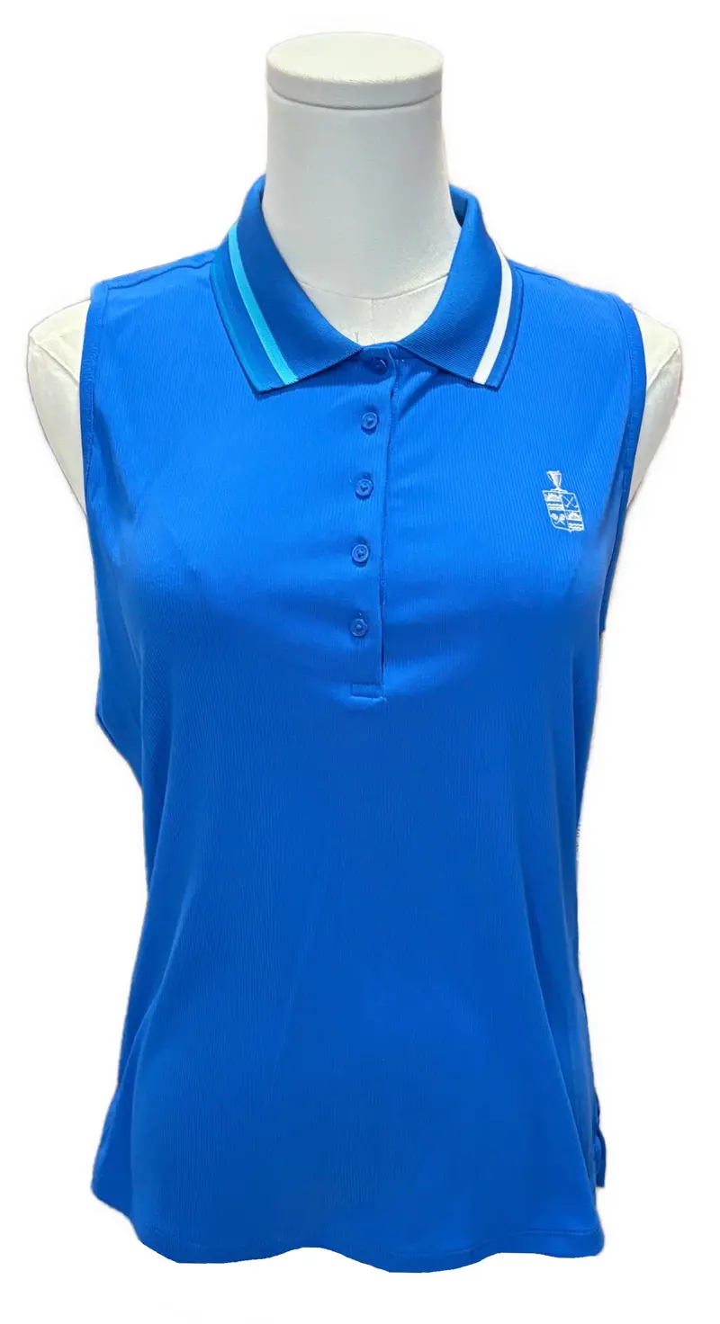G/Fore Ribbed Tech Nylon Blue Sleeveless Golf Polo For Women With Logo 1
