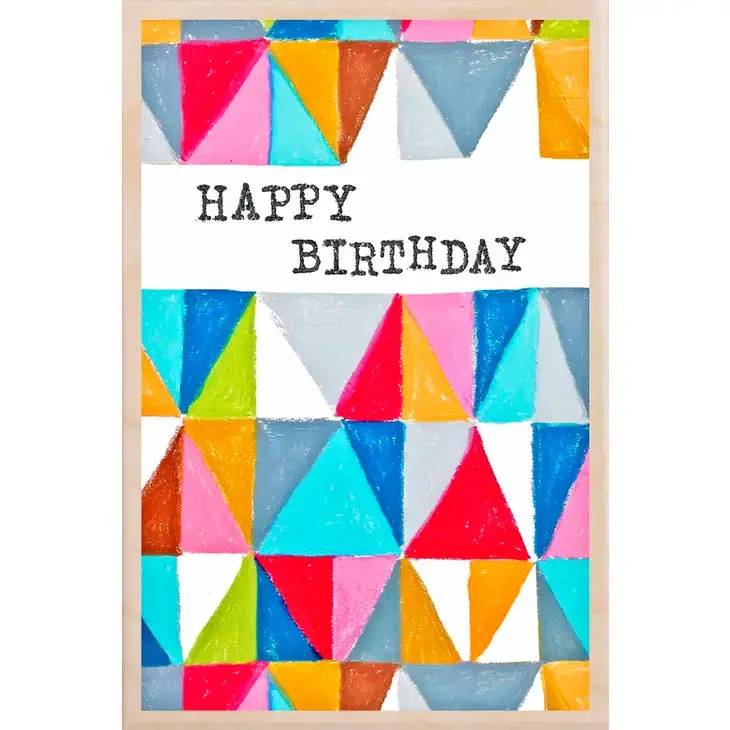 Geometric 'Happy Birthday' Wooden Postcard – Triangle Design 1