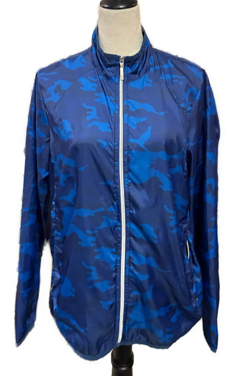 Ggblue Camo Print Full-Zip Windbreaker – Blue, Women'S Size M 1