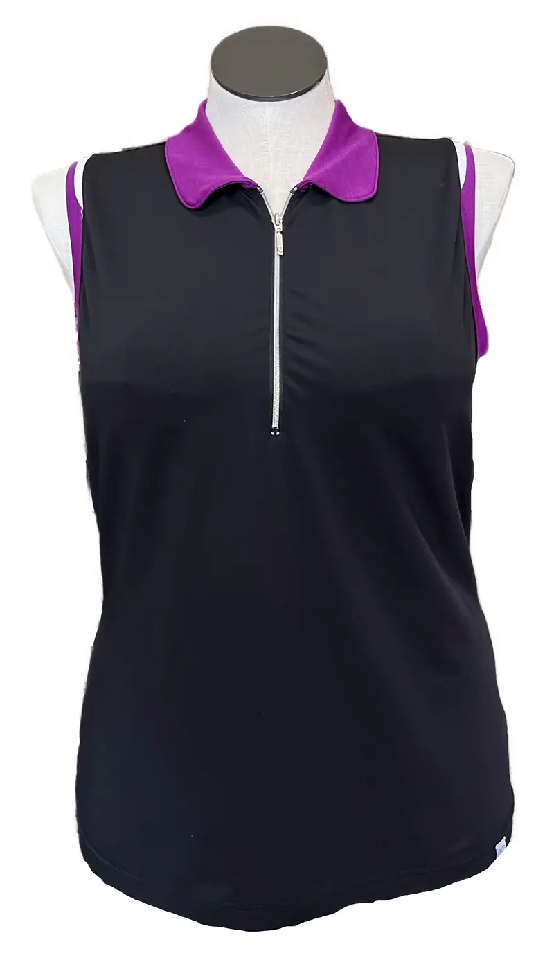 Ggblue Women'S Black Sleeveless Golf Polo Featuring Purple Accents – Size Xl 1