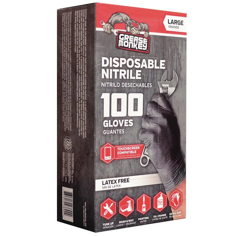 Grease Monkey Nitrile Disposable Gloves – Large Size, 100-Count Box (Model 23890) 1