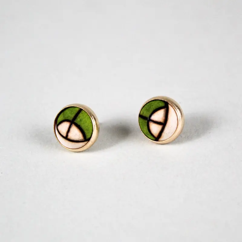 Green Semi-Circular Geometric Stud Earrings 1