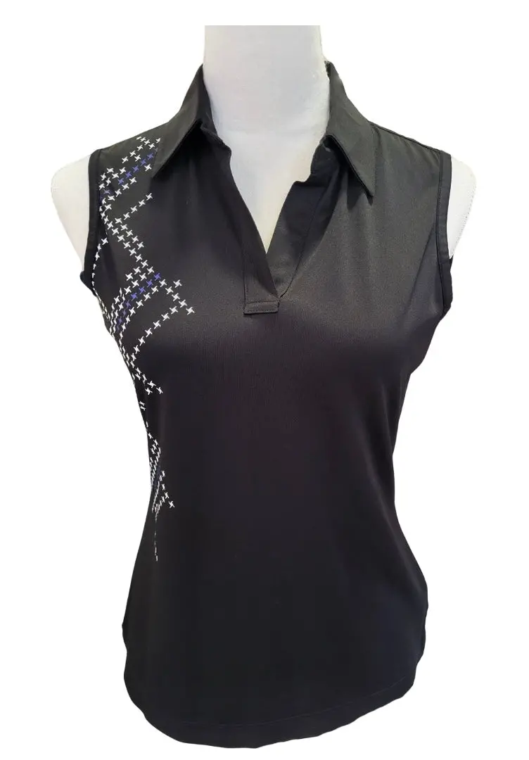 Greg Norman Abstract Houndstooth Sleeveless Golf Top – Black, S 1
