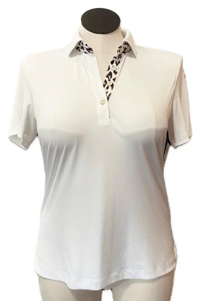 Greg Norman Women’S White Animal-Print Placket Golf Polo – Size L 1