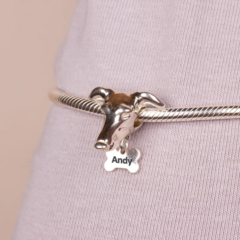 Greyhound Profile Charm – Custom Sterling Silver Bead 1