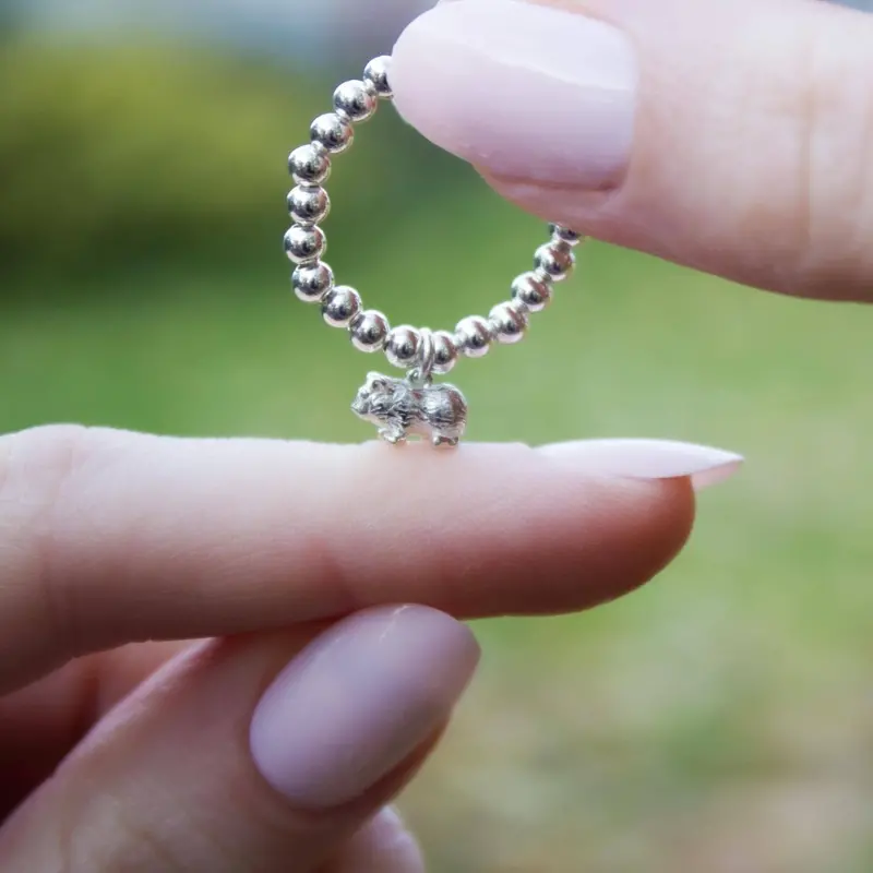 Guinea Pig Charm Ring – Hand-Finished Sterling Silver Band 1
