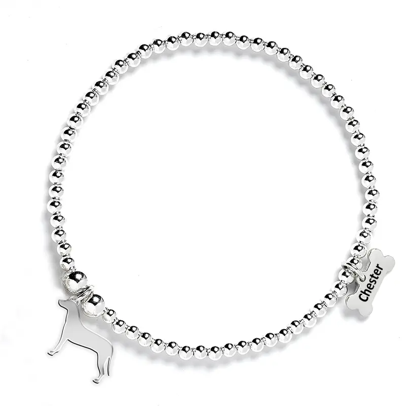 Hamiltonstövare Silver Beaded Bracelet – Personalised Silhouette 1