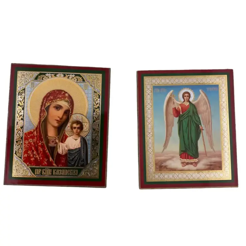 Handcrafted Icon Duo: Virgin Mary And Child With Archangel Michael – Miniature Devotional Set 1