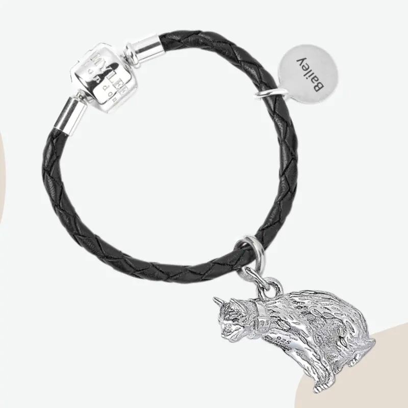 Handcrafted Long-Haired Cat Silver Keyring 1