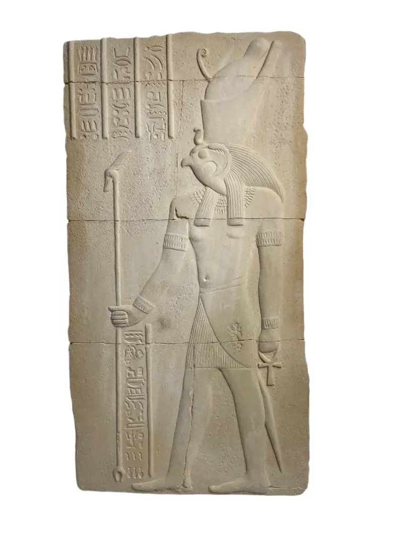 Horus God Wall Relief Fragment: Egyptian Mythological Detail, 11.5" × 5.5" × 0.5" 1