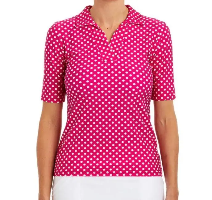 Hotty Dotty Half-Sleeve Golf Top In Pink By Tzu Tzu Daily – Size Xl, $99 1