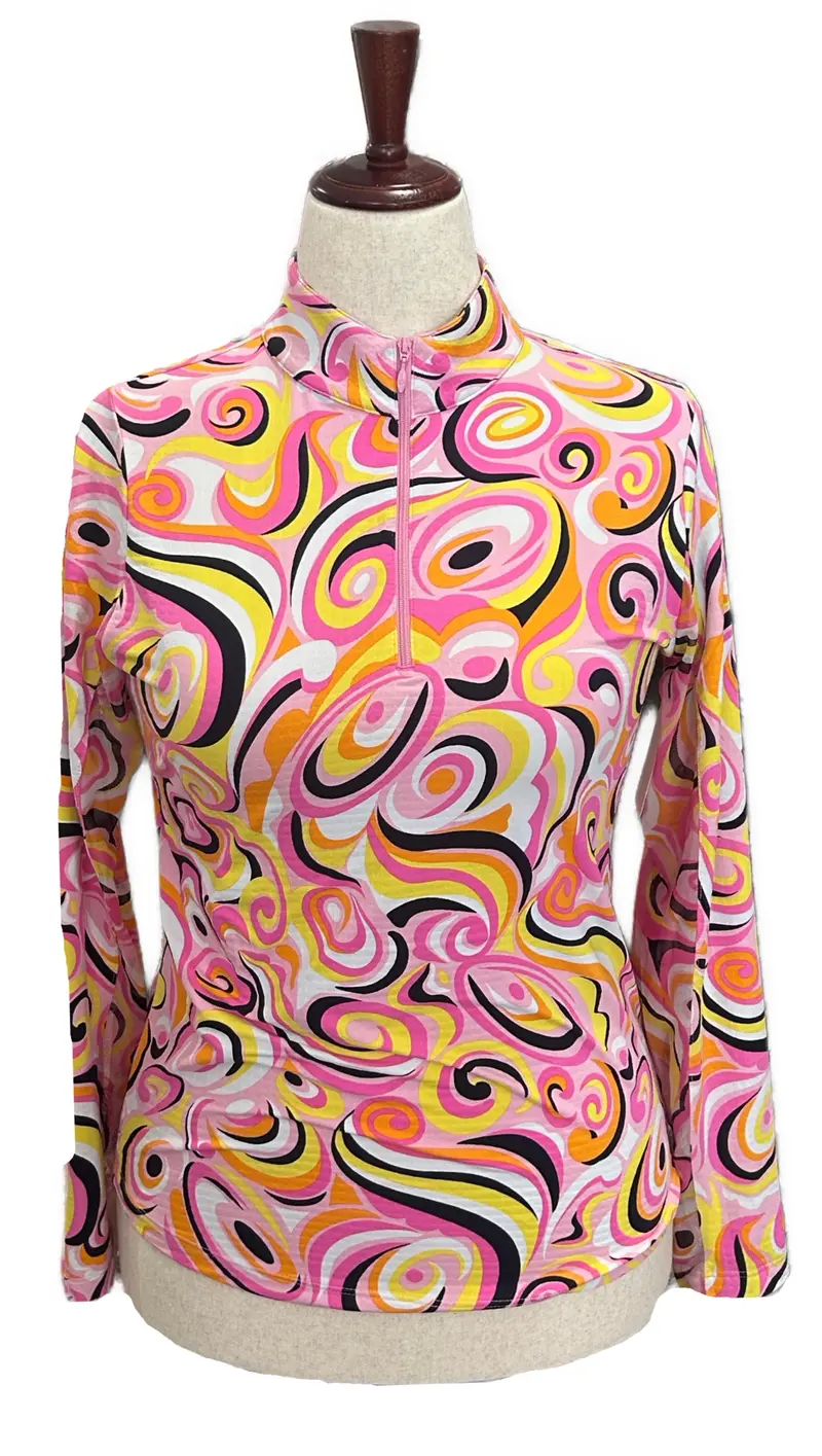Ibkul Emma Pattern Pullover – Pink/Yellow/Black, Size S 1
