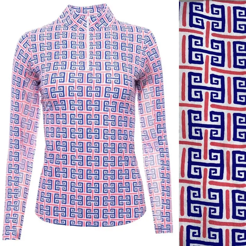 Ibkul Key Pattern Mock Neck Sun Shirt – Orange/Blue/White, Size Xxl 1