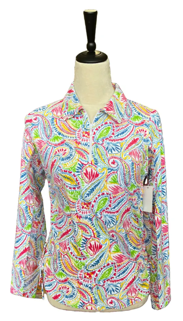 Ibkul Light Blue Multicolored Floral Golf Pullover – Size S, Soft Knit 1