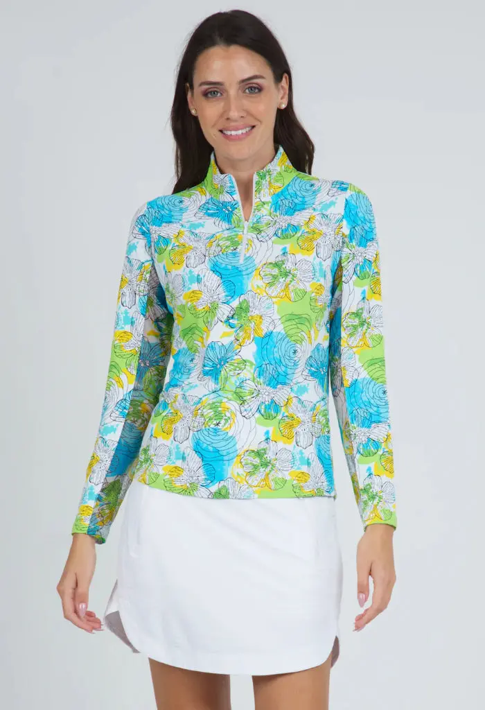 Ibkul Lime-And-Multi Paddy Print Long-Sleeve Mock Neck Top 1
