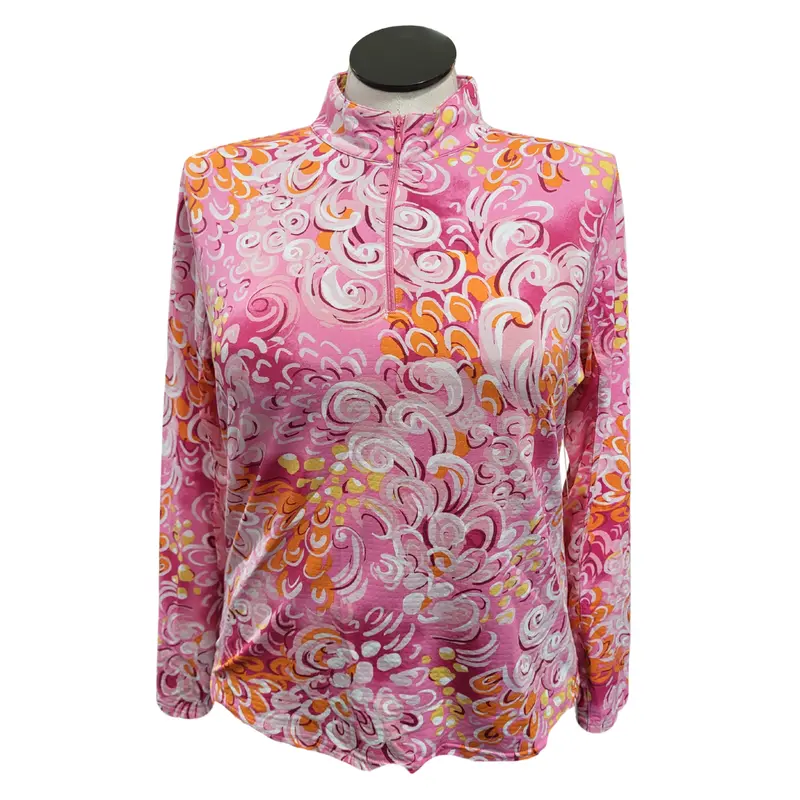 Ibkul Pink, White & Orange Swirl Print Sun Shirt – Size Xl 1