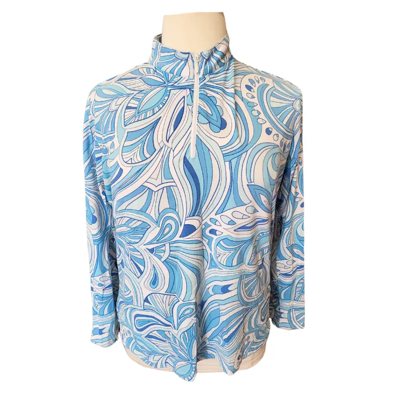 Icikuls Light Blue Foliage 1/4-Zip Pullover – Size Xxl 1