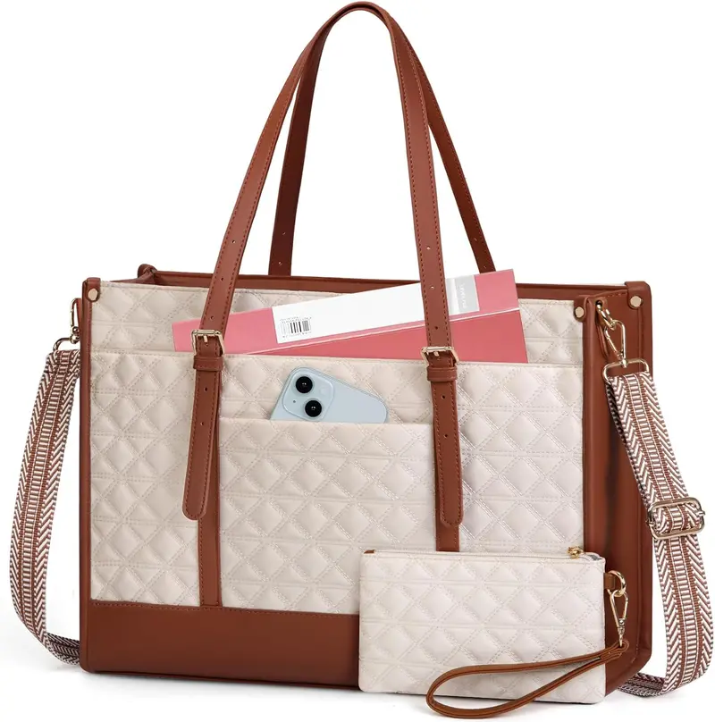Igolumon Vegan Leather Laptop Tote: Quilted 15.6" Work Bag For Women – Stylish Briefcase Design 1