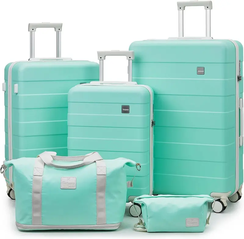 Imiomo 5-Piece Hardside Luggage Set For Women – Lightweight Abs/Pc Spinner Suitcases With Tsa Locks – Emerald Green Travel Collection 1