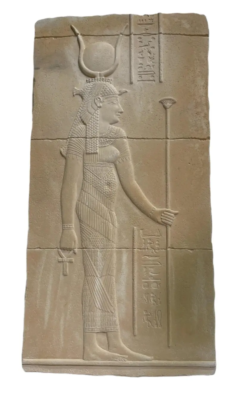 Isis Goddess Wall Relief Fragment: Ancient Egyptian Divine Representation, 11.5" × 5.5" 1