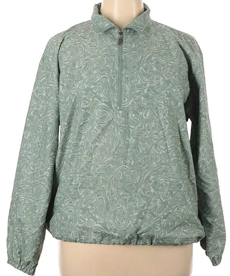 Izod Women'S Moss Green Wind-Resistant Zip Pullover – Size Xl 1