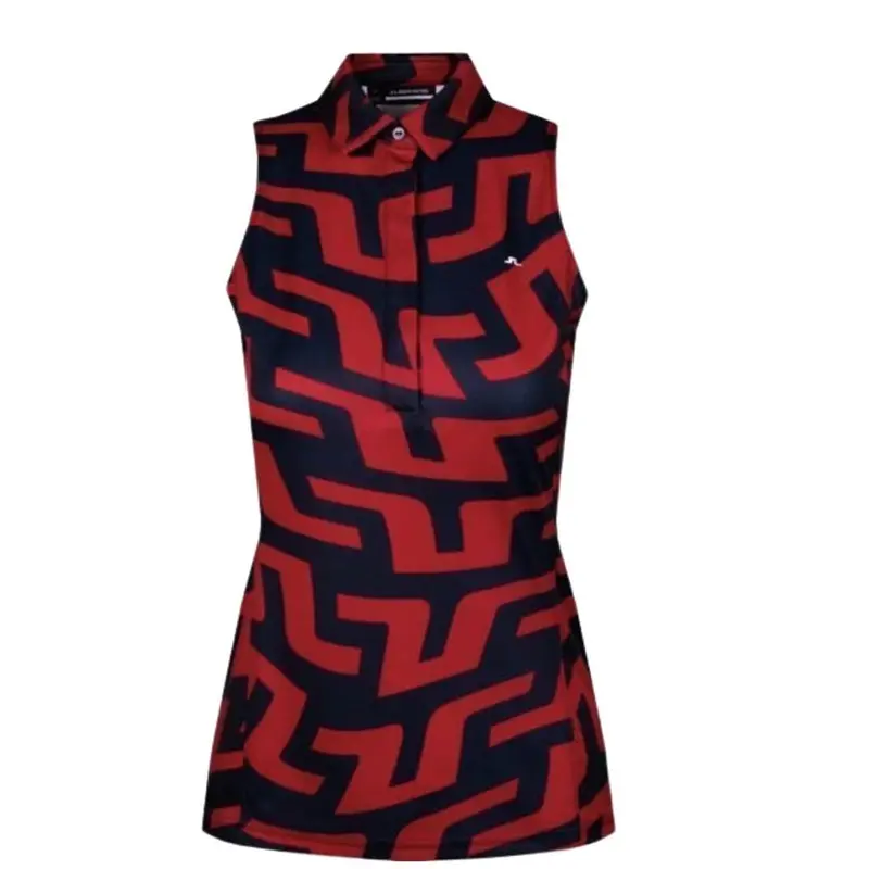 J.Lindeberg Red And Navy Dena Sleeveless Top Featuring Bridge Swirl Design – Xl 1