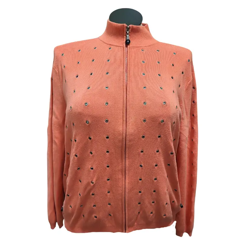 Jamie Sadock Peach Knit Full-Zip Grommet Sweater – Golf-Ready Layer, Size Xl 1