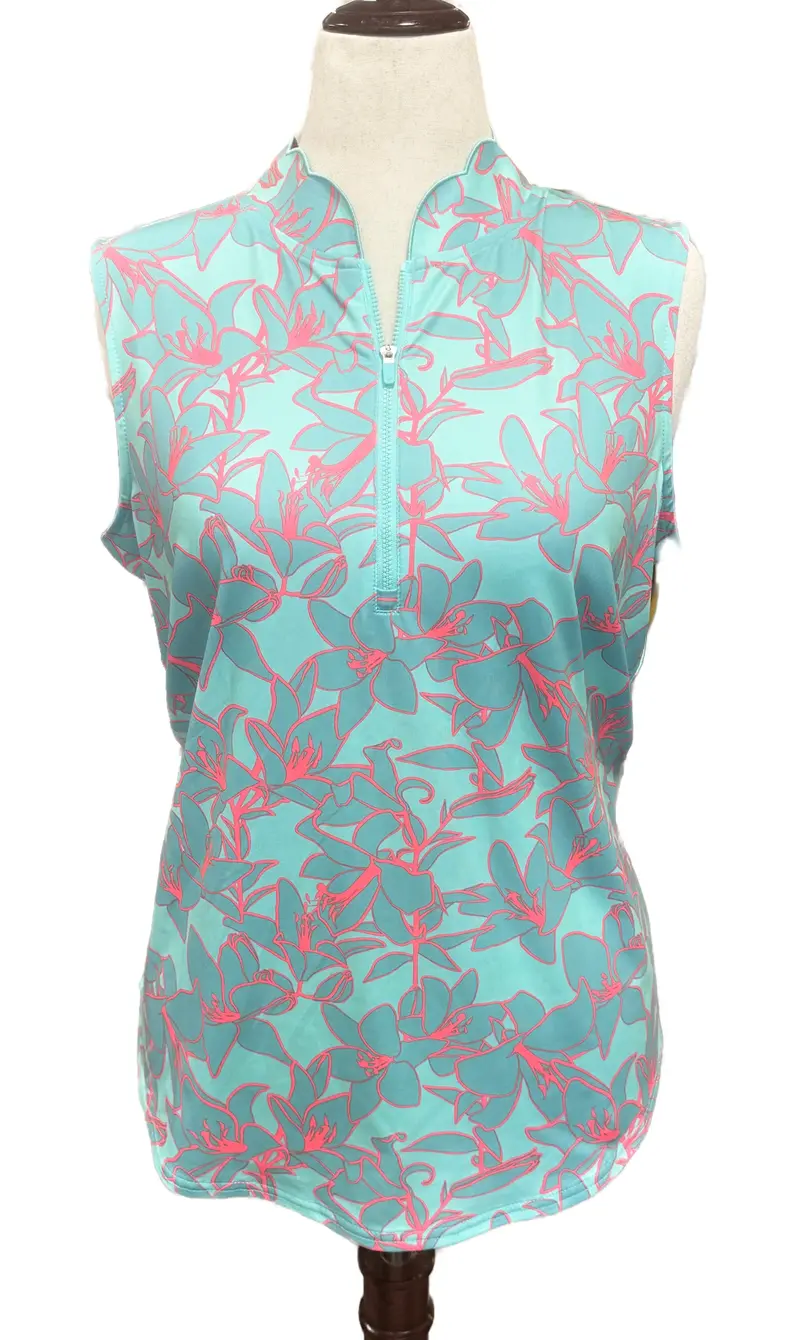 Jofit Aqua And Teal Floral Sleeveless Golf Top – Size Xl, $98 1