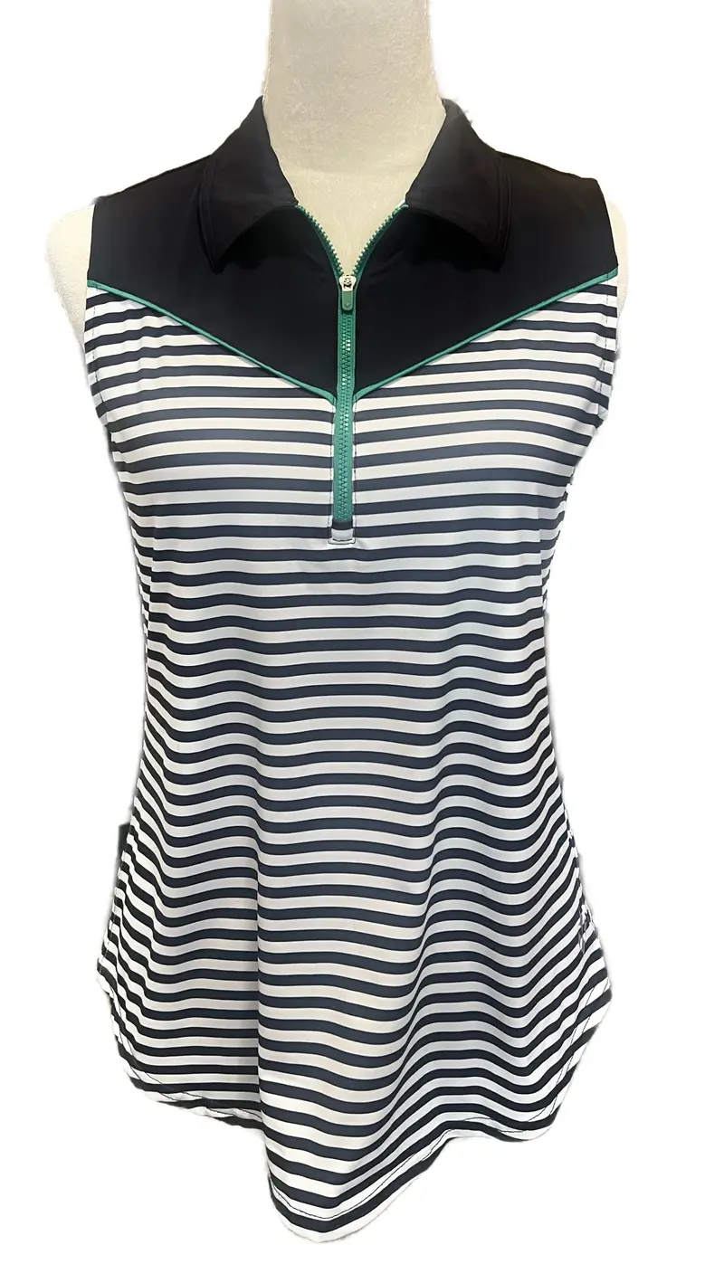 Jofit Navy & White Striped Sleeveless Golf Polo – Performance Fit, Size S 1