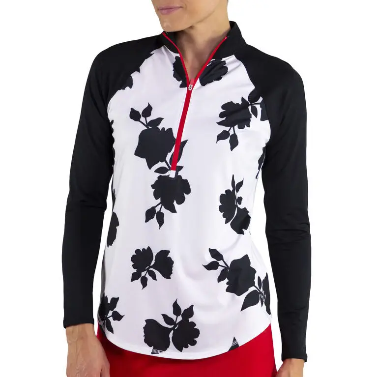 Jofit White & Black Floral Long-Sleeve Golf Top – Upf-Protected, Xs, Msp $98 1