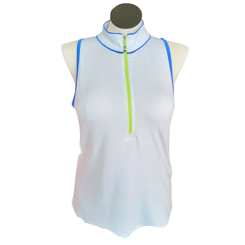 Jofit White Sleeveless Quarter-Zip Top – Blue & Lime Accents, Size Xl, $90 1