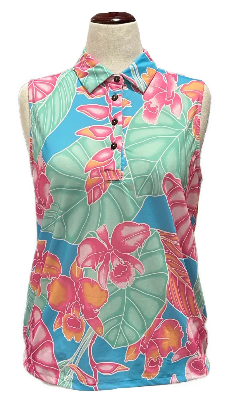 Kenny Flowers Tropical Print Sleeveless Golf Polo – Size Xl 1
