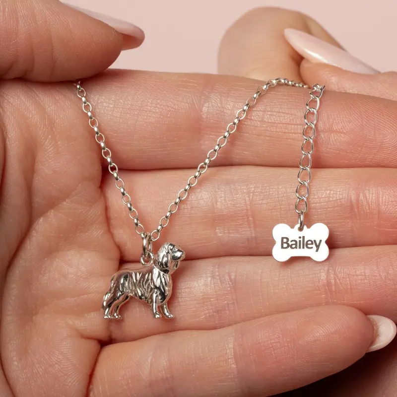 King Charles Spaniel Engraved Silver Necklace 1