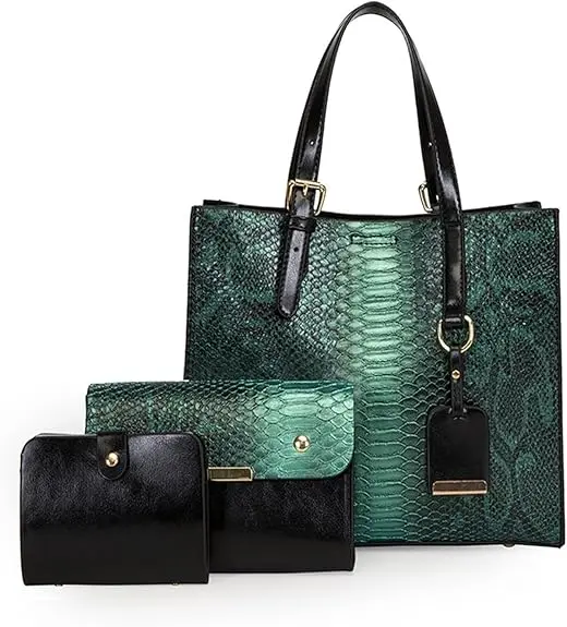Kingto Crocodile-Embossed Satchel Set – Stylish 3-Piece Vegan Leather Tote, Clutch & Wallet Collection For Women 1