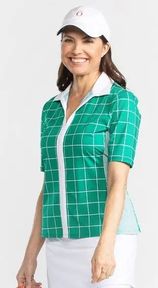 Kinona Sweet & Slim Green Windowpane Golf Polo – Half-Sleeve, Size S 1