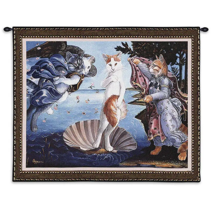 Kitty On A Half Shell Tapestry – Renaissance-Inspired Botticelli Venus Design, 34" × 36" 1