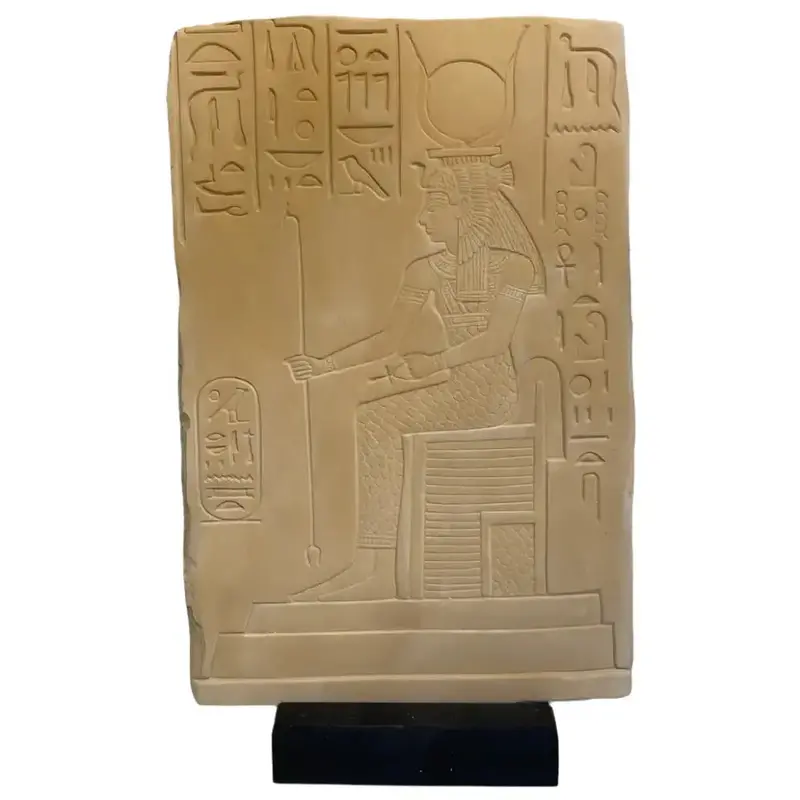Kneeling Egyptian Goddess Wall Sculpture — Regal Queen Figure On Throne With Stand, 6.75" (As Is) 1