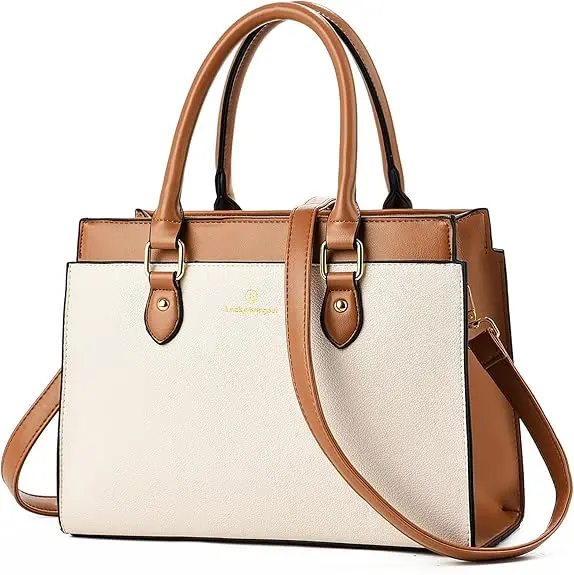 Kurgool Dual-Tone Designer Tote – Contemporary Pu Leather Satchel With Contrasting Accents & Top Handle 1