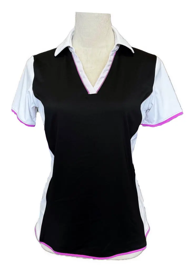 Lady Hagen Black-And-White Golf Top With Purple Accents – Short Sleeve, Size S 1