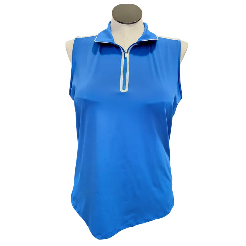 Lady Hagen Bright Blue Zip-Front Sleeveless Polo With White Mesh – Size Xl 1