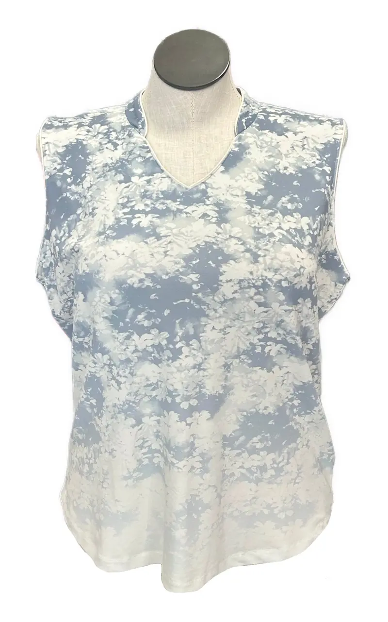 Lady Hagen Ivory And Slate Floral Sleeveless Golf Polo – Size Xl 1