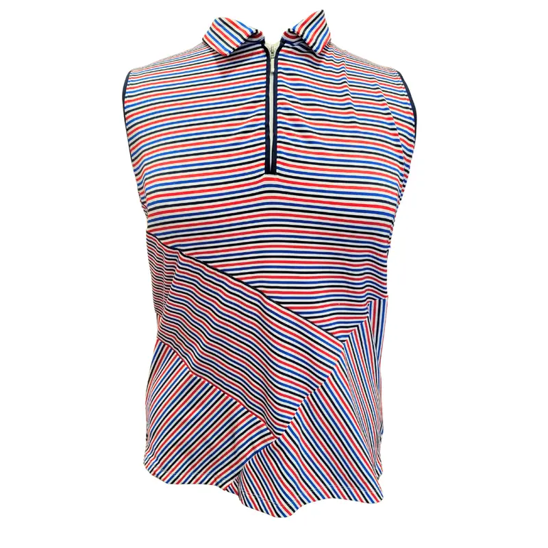 Lady Hagen Red, White & Blue Striped Sleeveless Golf Top – Classic Americana Design, Size Xl 1
