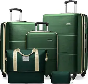 Larvender Olive Green 5-Piece Luggage Set – Expandable 28-Inch Abs Suitcase + Duffel, Durable Spinner Wheels & Carry-On Ready 1
