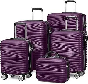 Leaves King 5-Piece Purple Hardshell Luggage Set – Lightweight, Expandable Suitcases With Spinner Wheels (14", 18", 20", 24", 28") 1