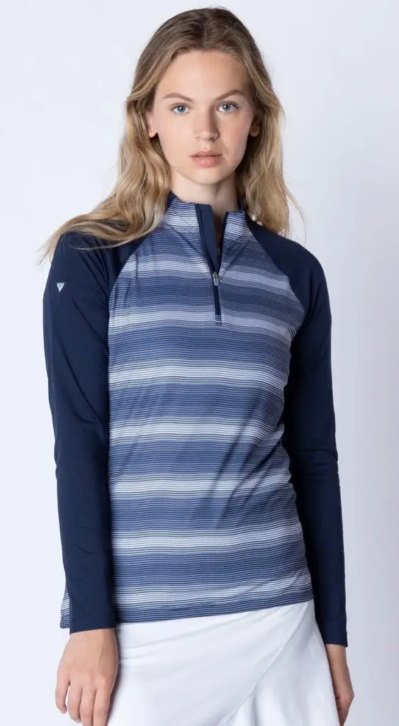 Levelwear Lilac And Navy Striped Lightweight Golf Pullover 1