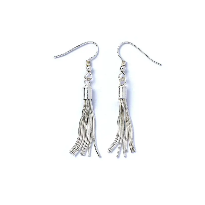 Lightweight Sterling Silver Hoop Earrings With Hanging Tassel Accent 1
