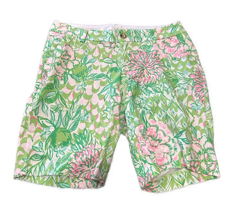 Lilly Pulitzer Green And Pink Floral Print Golf Shorts - Size 8 1