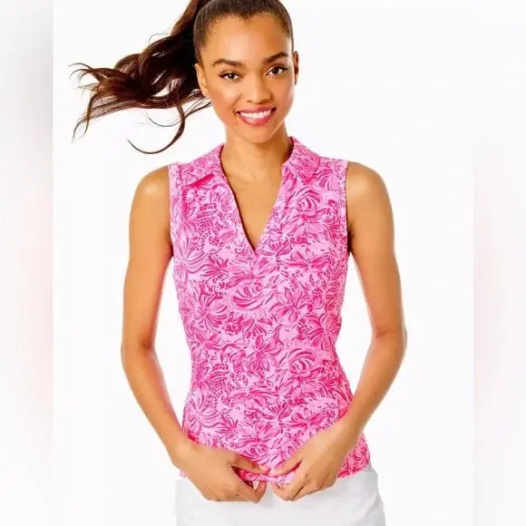 Lilly Pulitzer Luxletic Pink Blossom Foxy Llama Sleeveless Golf Top – Size S 1