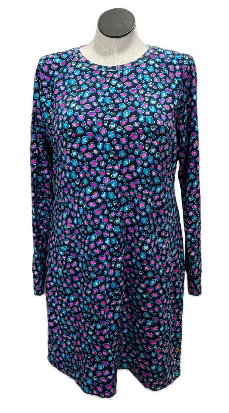 Lilly Pulitzer Navy-And-Pink Cheetah-Print Long-Sleeve Dress – Size Xl 1