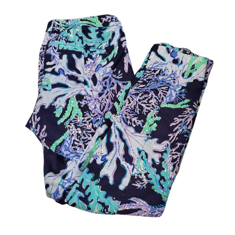 Lilly Pulitzer Navy Reef Print Golf Pants – Sophisticated Stretch Fit, Size 4 1